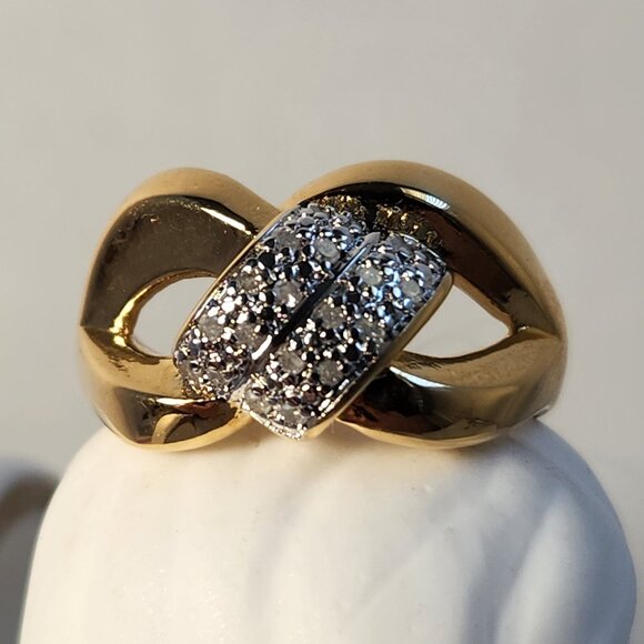 VTG NWT 5.46g .10ctw Diamond Round Baguette Style 18K Yellow Gold Over Ring Sz 7 - Picture 8 of 10